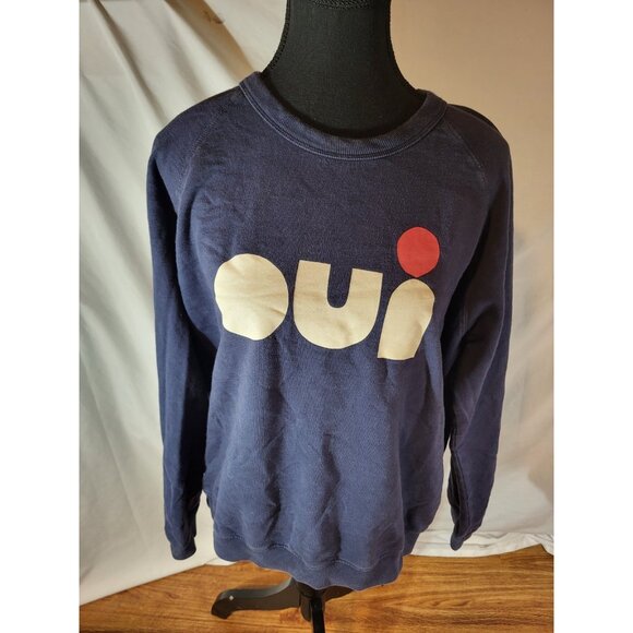 Clare V Oui Sweatshirt Large Navy Blue French Raglan Pullover - Picture 1 of 6